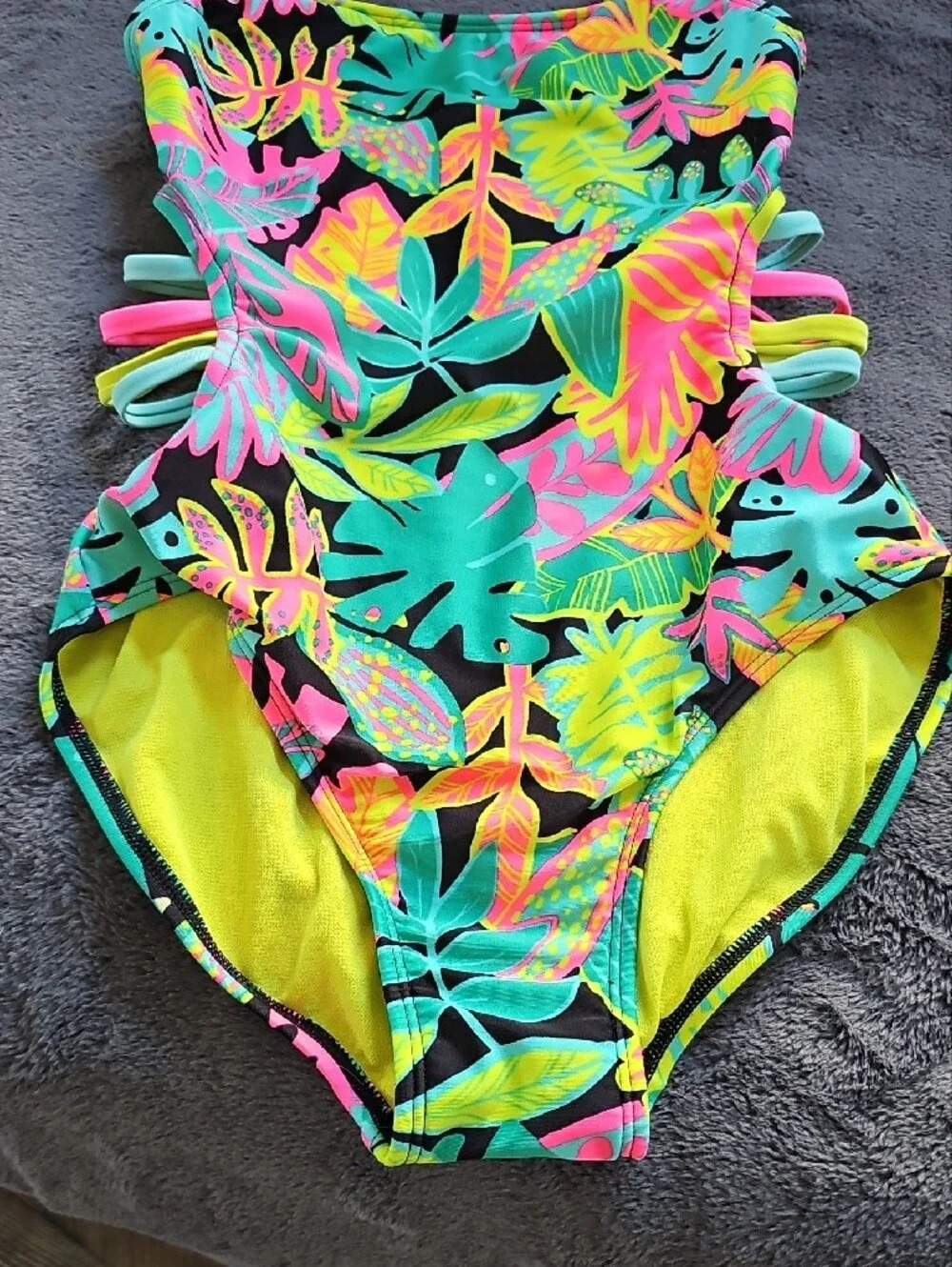 Cat & Jack Neon Tropical Leaf One-Piece Swimsuit